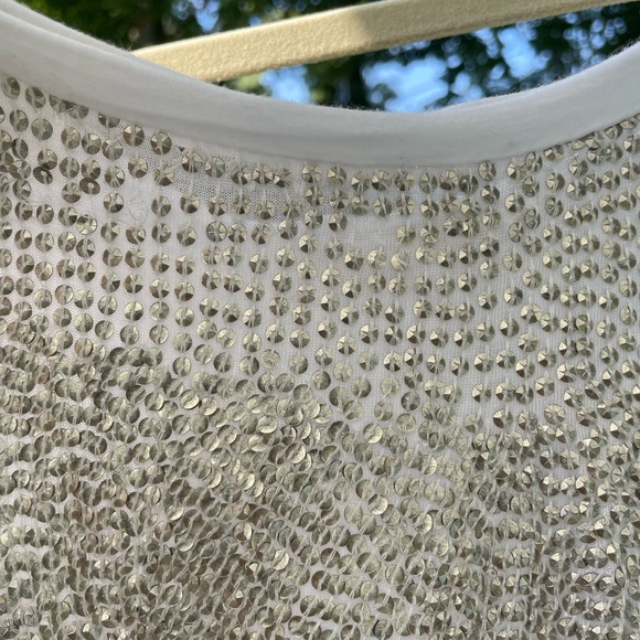 Rare Raw Edge Detail LS T Hand Sewn Antiq Slvr Tiny Sequin so SOFT w/stretch SzM - Picture 6 of 17